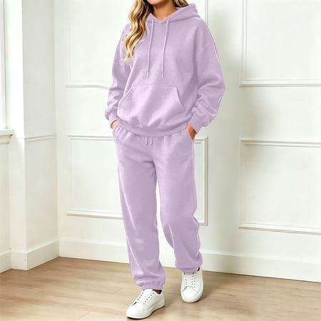 Huowey Sweatsuits Women 2 Piece Outfit Fall Loungewear Set Hoodie And Joggers Pants 2 Piece Set Long Sleeve Trendy Airport Tracksuit PP XXXL