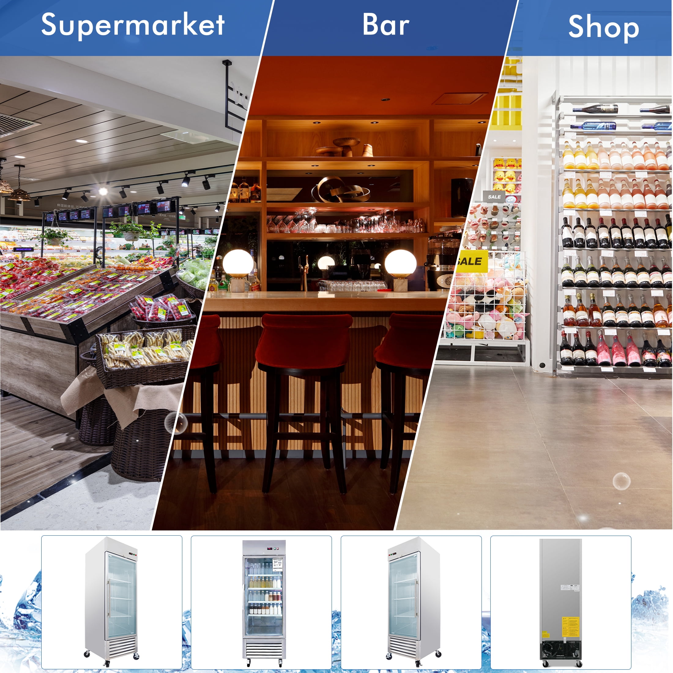 CTOSPOATO 27"W Commercial Refrigerator 1 Glass Door Stainless Steel Interior and Exterior Construction 18.68 Cu.ft.for Restaurant,Bar,Shop