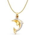 thumbnail image 1 of 14K Two Tone Gold Dolphin Charm Pendant with 1.7mm Flat Open Wheat Chain Necklace - 22", 1 of 6
