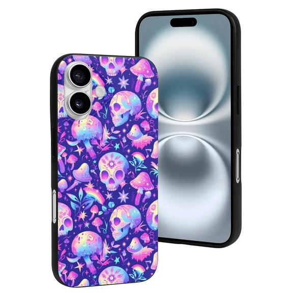 Compatible with Iphone 16 Case - Cute Soft Colorful Mushroom Skull Rainbow Silicone Case Compatible with Iphone 16 Phone Case for Women Men