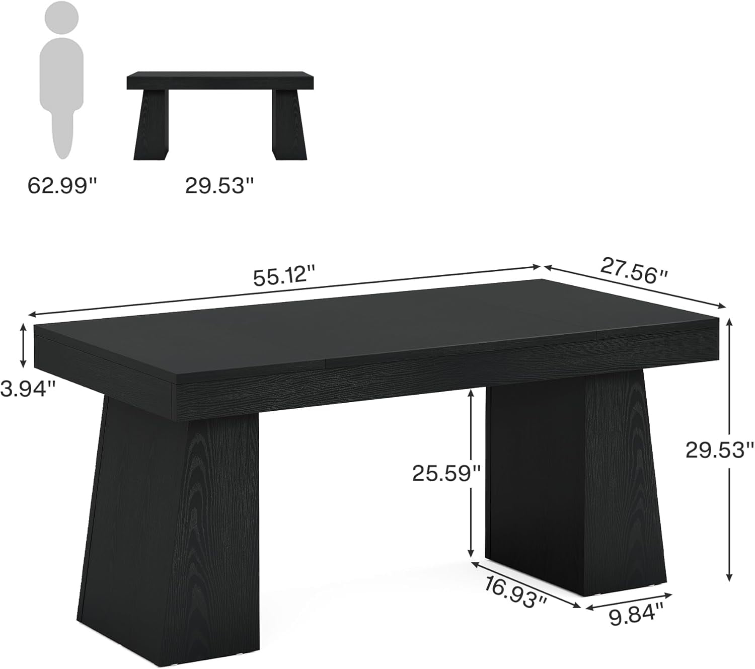 Tribesigns 55" Home Office Desk, Mid-Century Modern Executive Desk, Wood Computer Desk, Black