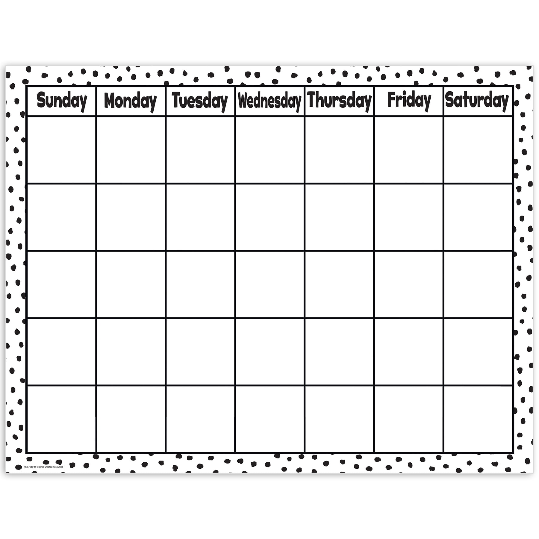 Teacher Created Resources Black Painted Dots on White Calendar Chart, 17" x 22", Pack of 6