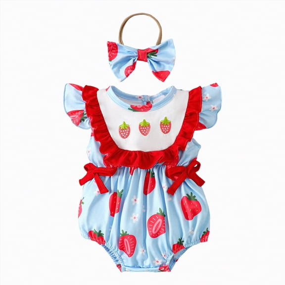 Hessimy Newborn Baby Girl Summer Clothes Daisy Flying Sleeve Jumpsuit Romper Ruffle Onesie Infant Outfit,Stretchy(Blue