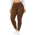 thumbnail image 3 of Plus Size Leggings for Women, High Waisted Black Super Soft Yoga Pants with Pockets, Petite to Plus Size Womens Leggings Non See Through, Workout Running Daily | TruHer,Brown 3XL, 3 of 9