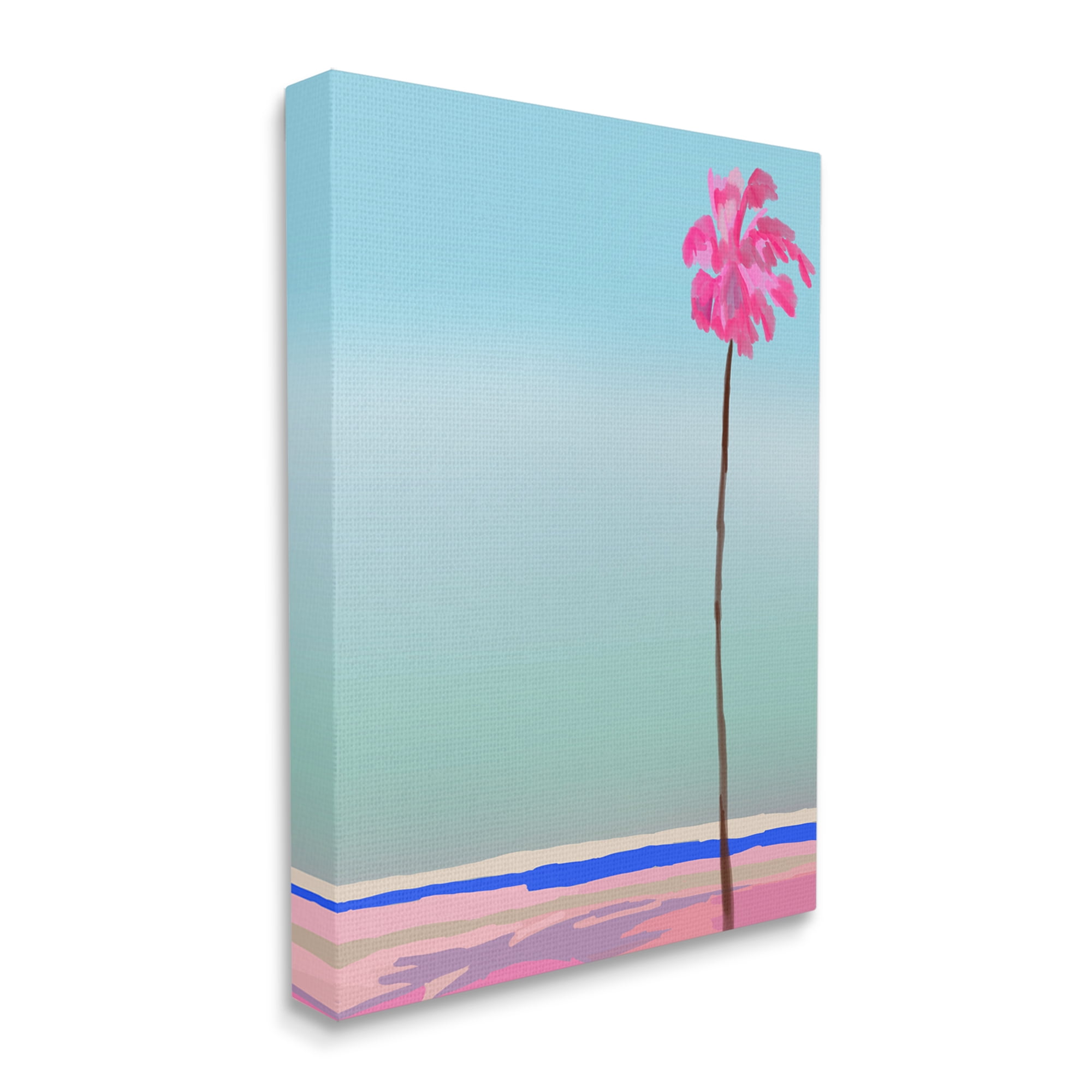 Stupell Industries Pink & Blue Beach Palm Nature Painting Gallery Wrapped Canvas Print Wall Art, 16 x 20