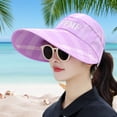thumbnail image 4 of Women Summer Sun Hat Anti-UV Long Brim Protect Face Striped Print Breathable Sunscreen Adjustable Sweat Absorption Band Vacation Sun Hat Women Headwear, 4 of 7