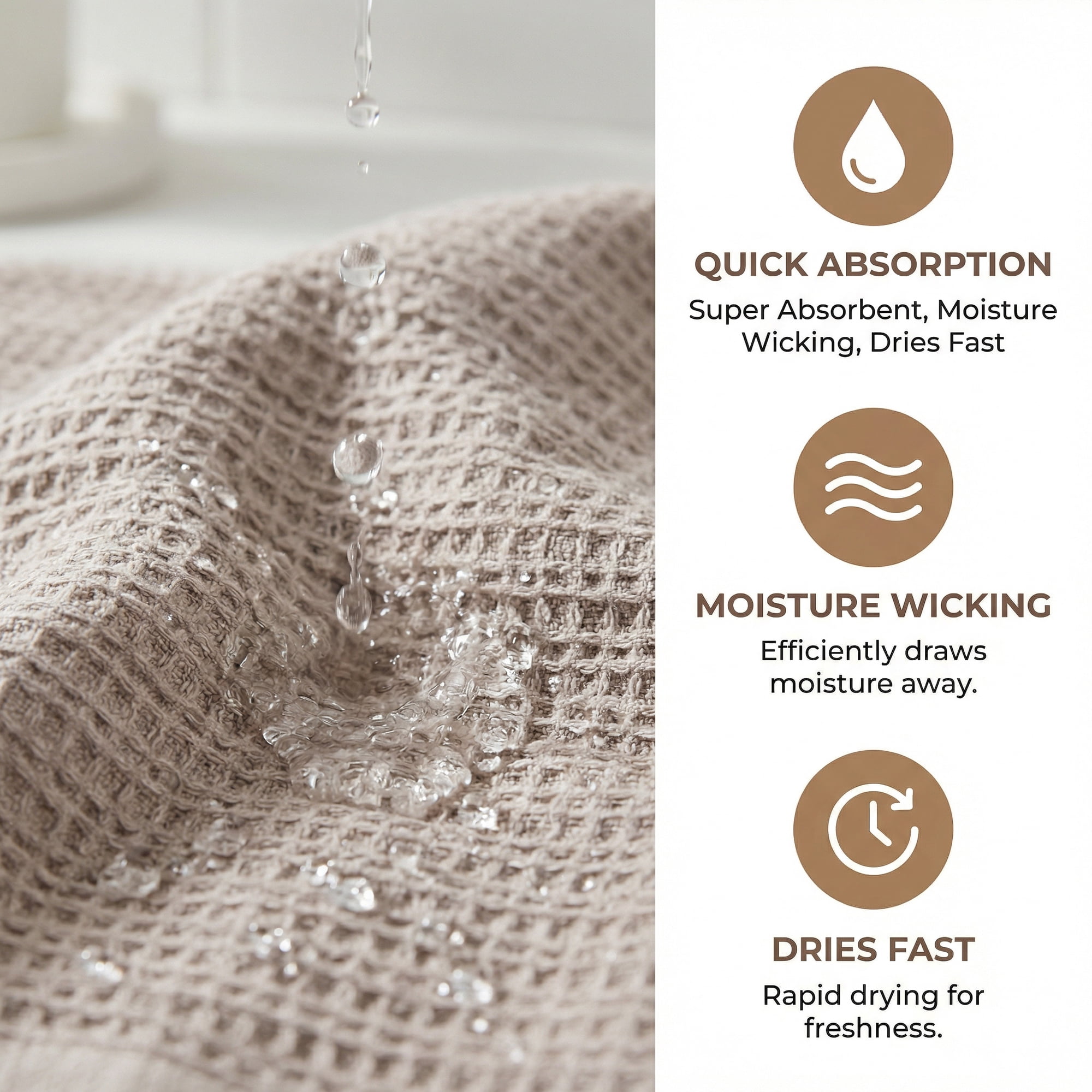 Unique Bargains Cotton Waffle Soft Absorbent Bath Towels 2 Pack Grey/Brown 55"x28"