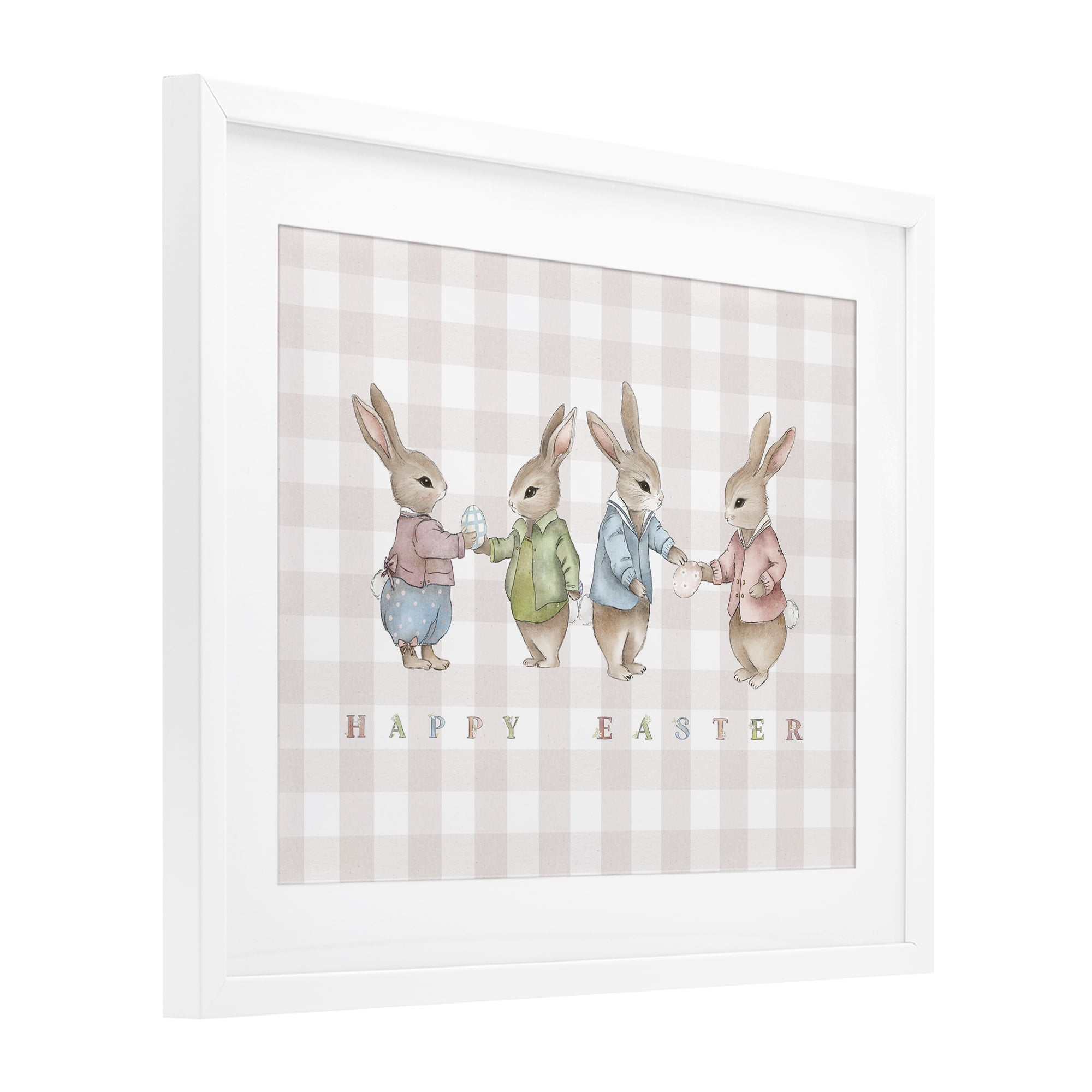 Stupell Industries Easter Bunnies Pink Gingham White Framed Print Under Glass, design by Leah Straatsma