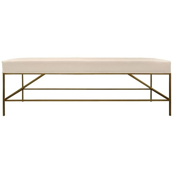 Pemberly Row Bench Upholstered in Ivory Linen Fabric on a Brass Cast Iron Base