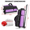 thumbnail image 6 of WOLT Bowling Ball Bags 3ball Double Roller Bag with Wheels Separate Shoe Compartment and Accessory Pocket, Retractable Handle Extends to 38’’ Purple, 6 of 7