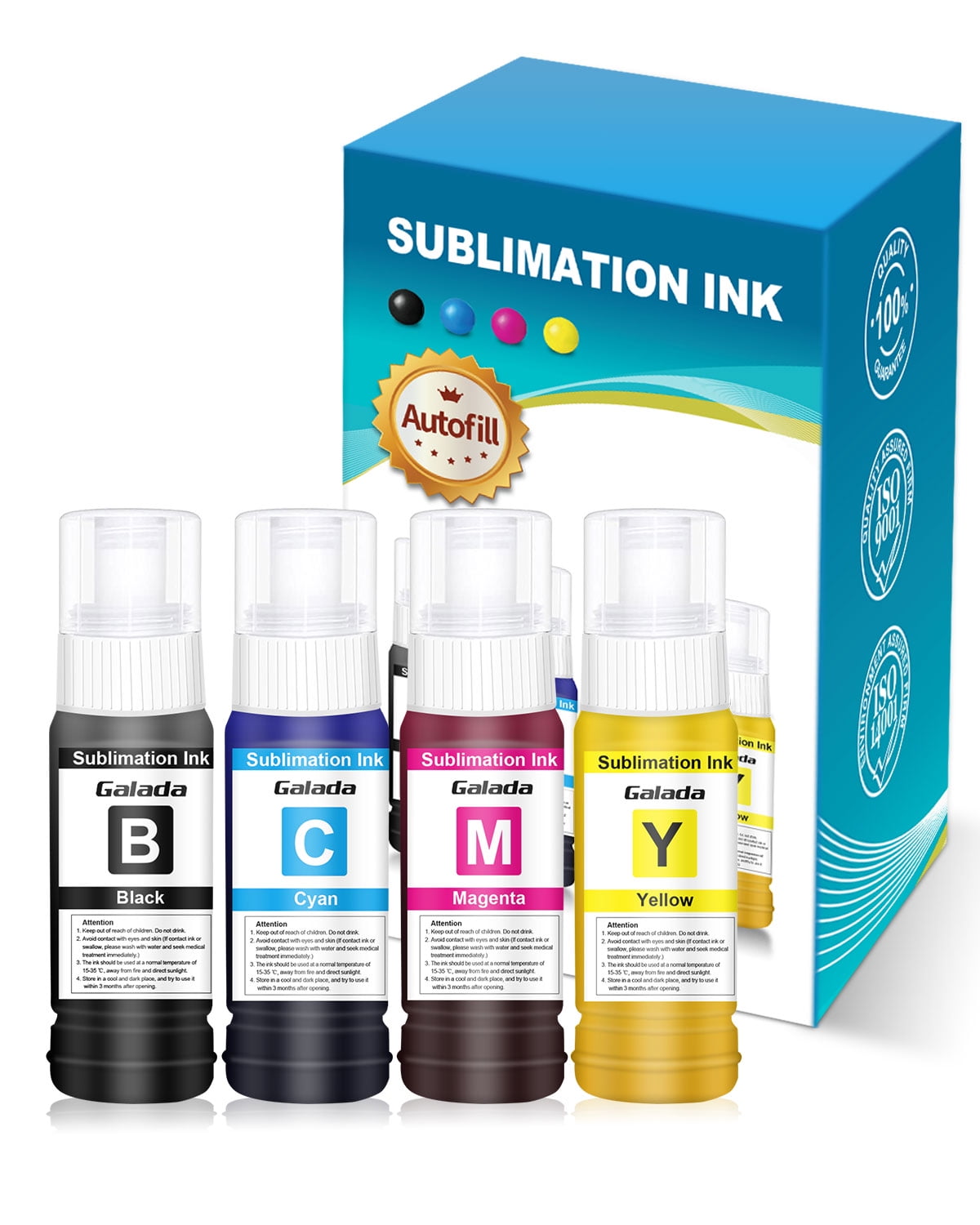 Galada 4 Pack Color Sublimation Ink For Epson Ecotank Printers Refilled Sublimation Ink Bottles 2172