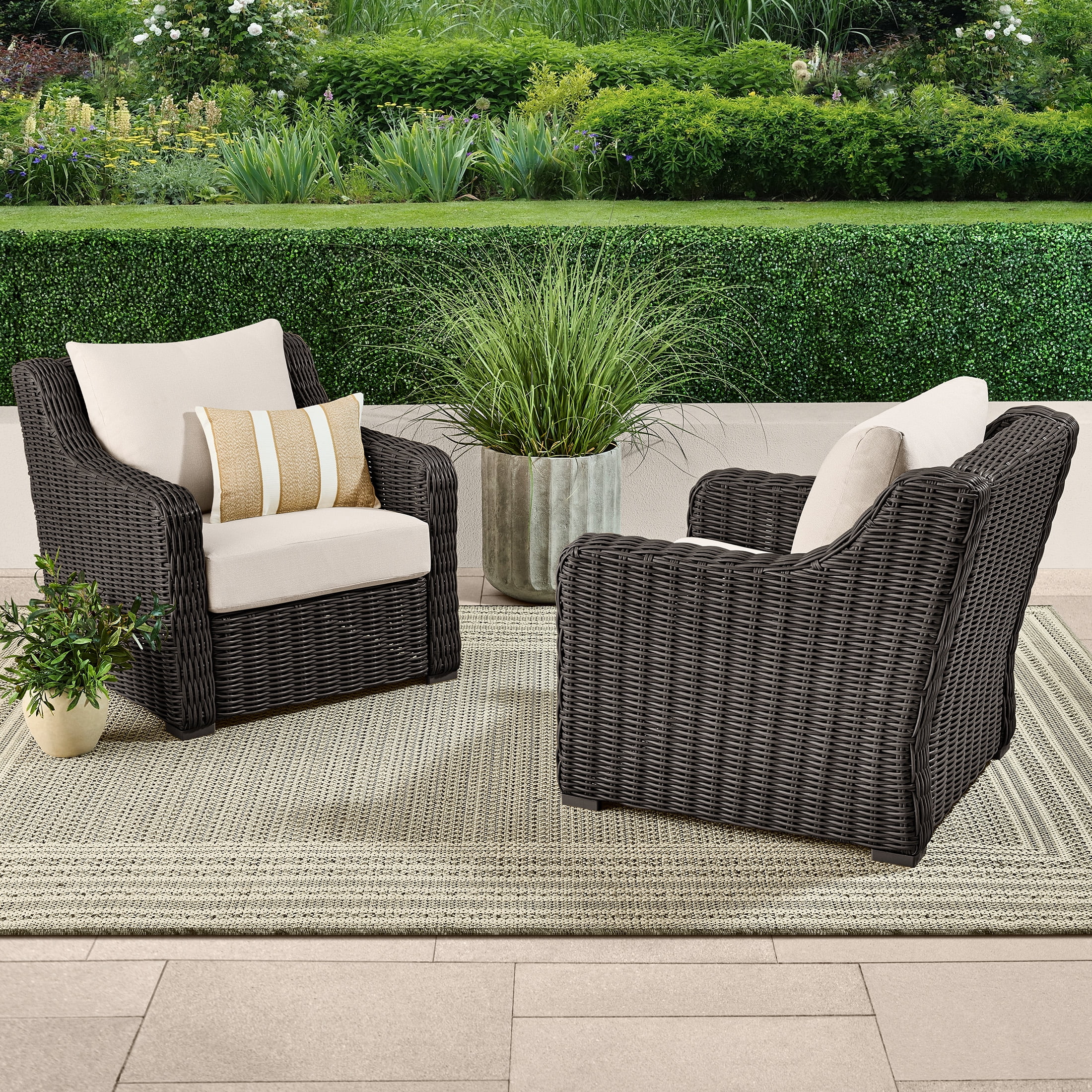 Better Homes & Gardens Bellamy 4 Piece Outdoor Patio Conversation Set, Dark Brown