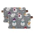 thumbnail image 2 of WOBOGO Snowman in A Gray Background Of Snowflakes Square Storage Basket with Waterproof Canvas and PE Lining Durable PU Leather Handles 14.2×10.2×8.3in, 2 of 9