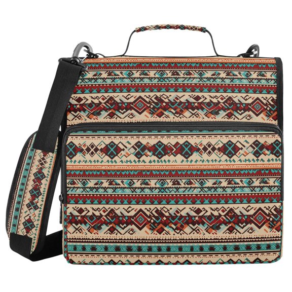 FORMRS Zipper Binder with Shoulder Strap 2-inch Ring 500 Sheet Capacity File Bag, Tribal Art