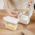 thumbnail image 1 of Azucarero cerámico blanco y gris con tapa y cuchara • Tarro de condimentos de cocina de 14,7x9,5x6,8 cm • Caja de almacenamiento de especias en polvo, 1 of 6