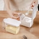 thumbnail image 1 of Azucarero cerámico blanco y gris con tapa y cuchara • Tarro de condimentos de cocina de 14,7x9,5x6,8 cm • Caja de almacenamiento de especias en polvo, 1 of 6