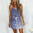 thumbnail image 3 of ZQUUVOU Womens Casual V-neck Short Suspender Dress Printed Short Dress Sleeveless Lightweight Skirt Beach Short Dresses Purple, 3 of 5