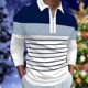 thumbnail image 2 of Gibobby Playera polo hombre Camiseta informal con estampado de colores de empalme de otoño para hombre, camiseta de manga larga con cuello vuelto(Azul,G), 2 of 5