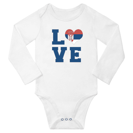 

Love Serbia Heart Flag Baby Long Slevve Rompers (White 12-18 Months)
