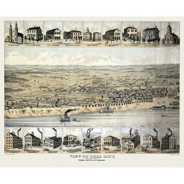 Old Map of Tell City Indiana 1872 Perry County Poster Print Walmart