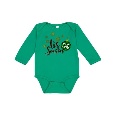 

Inktastic Christmas Tis the Season Gold Snowflakes and Green Bulb Gift Baby Boy or Baby Girl Long Sleeve Bodysuit