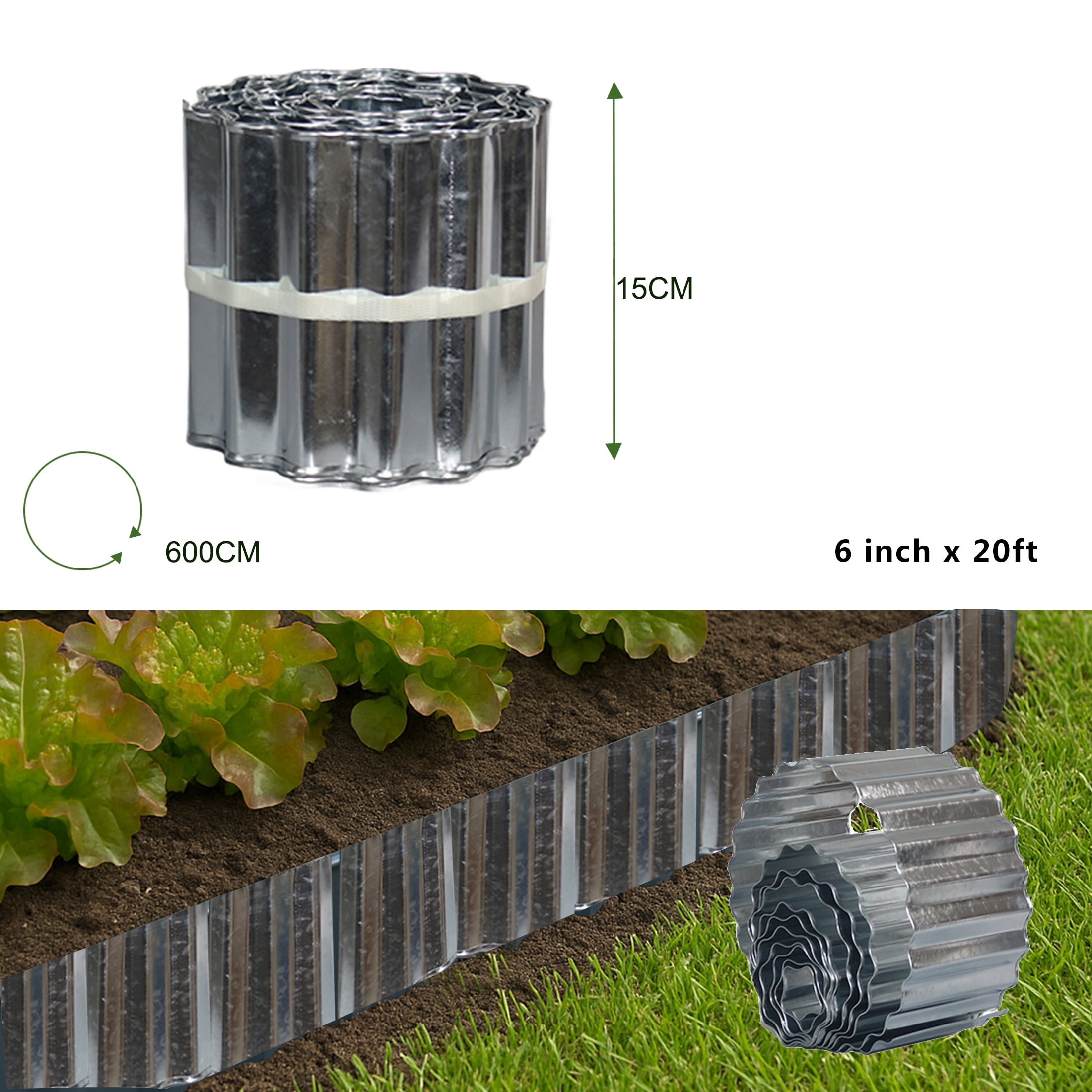 4W Galvanized Steel Garden Edging, 6" x 20' Corrugated Landscape Border, Flexible Lawn and Yard Edging Strip for Flower Beds and Tree Rings, Natural