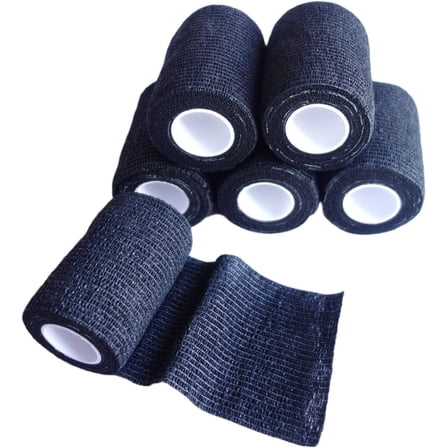 6 Pack 3inch x 5 Yards Self Adhesive Bandage Wrap Breathable Cohesive Vet Wrap for Pets, Elastic Self-Adherent Tape for Sports, Wrist, Ankle (Black) (TM-WDSABU)
