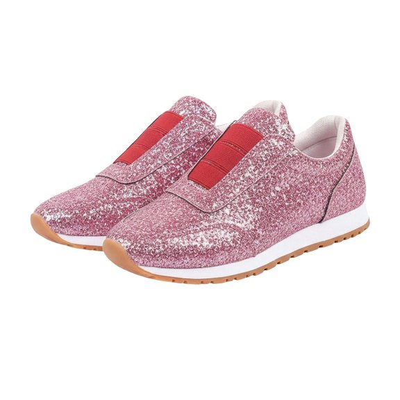 NOKIO Women's Sequined Sneakers S𝗅ip On Elastic Strap Shoes Lightweight Non-S𝗅ip Athlet𝗂c Shoes Comfortable Round Toe Sport Shoes Laceless Casual Walking Shoes for Pa𝗋t𝗒 Travel
