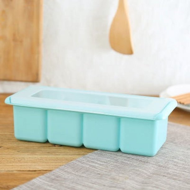 Zhuge Caja de condimentos de 4 rejillas, estante para especias con múltiples compartimentos, recipiente para condimentos para el hogar con cucharas para especias, sal, azúcar, vinagrera (azul)