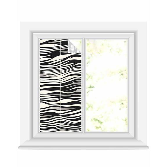 Window Privacy Film Beige Black Stripe Stained Glass Window Film Decorative Sun Block Window Cover Modern Abstract Wave Striped Window Clings Static Adhesive Sticker for Bathroom 17.7"x39.3"