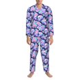 thumbnail image 3 of Salouo pinkk flower crystal Skull Print Button-Front Long Sleeve Pajama Set for Men, Soft 2Pjs Men's Long Sleeve Sleepwear-Large, 3 of 7