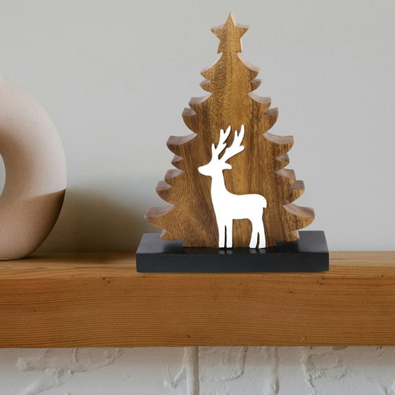 Decozen Home Decor Handmade Wooden Sculpture in Christmas Tree Acacia Wood, Reindeer