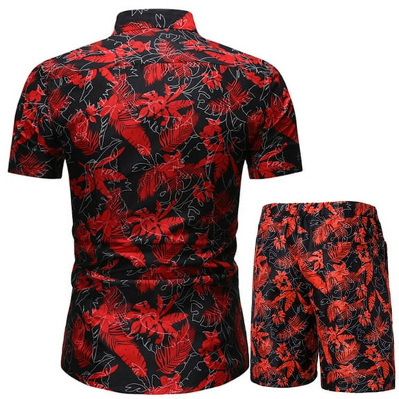 Stamzod Men's Suits Mens Luxury Outfit Set Short Sleeve Shirts and Shorts 2 Piece Chain Print Set Slim Button Hawaiian Shirt Suits