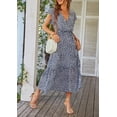 thumbnail image 3 of Vestido Azul con Estampado Floral PRETTYGARDEN para Mujer, Corte Cruzado con Cuello en V, Talla Pequeña, 3 of 6