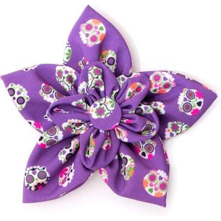 Skeletons Flower for Cats Pets Wedding Birthday Party Attachable Collar Sliding Accessories - Large, Purple