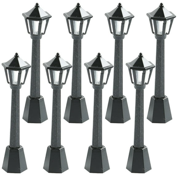 8 Pcs Small Street Lamp Decor Lighting Christmas Village Miniature Toy Furnishing Black