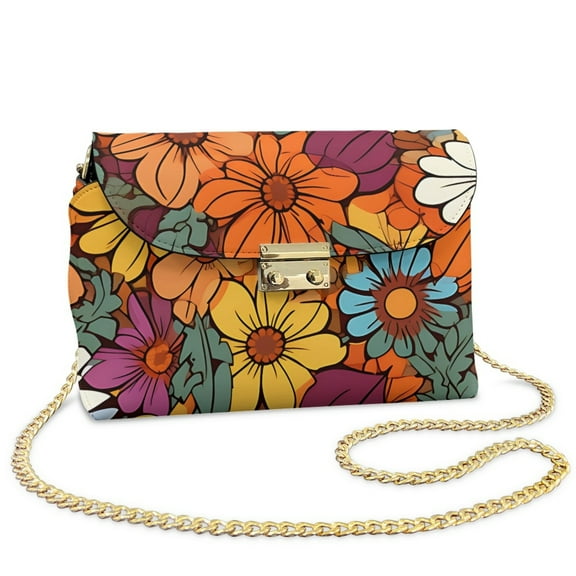 TSOVTHRID Colorful Daisy Print Crossbody Bag Women's Shoulder Handbag Minimalist Cell Phone Purse for Women Waterproof PU Leather Crossbody Handbags Purses with Chain Strap