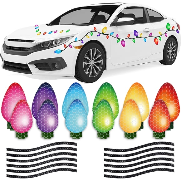 Zootealy 49Pcs Christmas Reflective Car Magnets Set 36Pcs Colorful Bulb Light Magnets with 13Pcs Lines Refrigerator Garage Magnet Decals for Xmas Holiday Birthday Cars Mailbox Window Decoration
