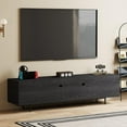 thumbnail image 3 of Mid Century Modern Black TV Stand for 70 Inch and Larger TVs, 70.87" Media Console with Solid Wood Slatted Doors, Metal Base, Stylish Entertainment Center for Living Room or Bedroom, 3 of 7