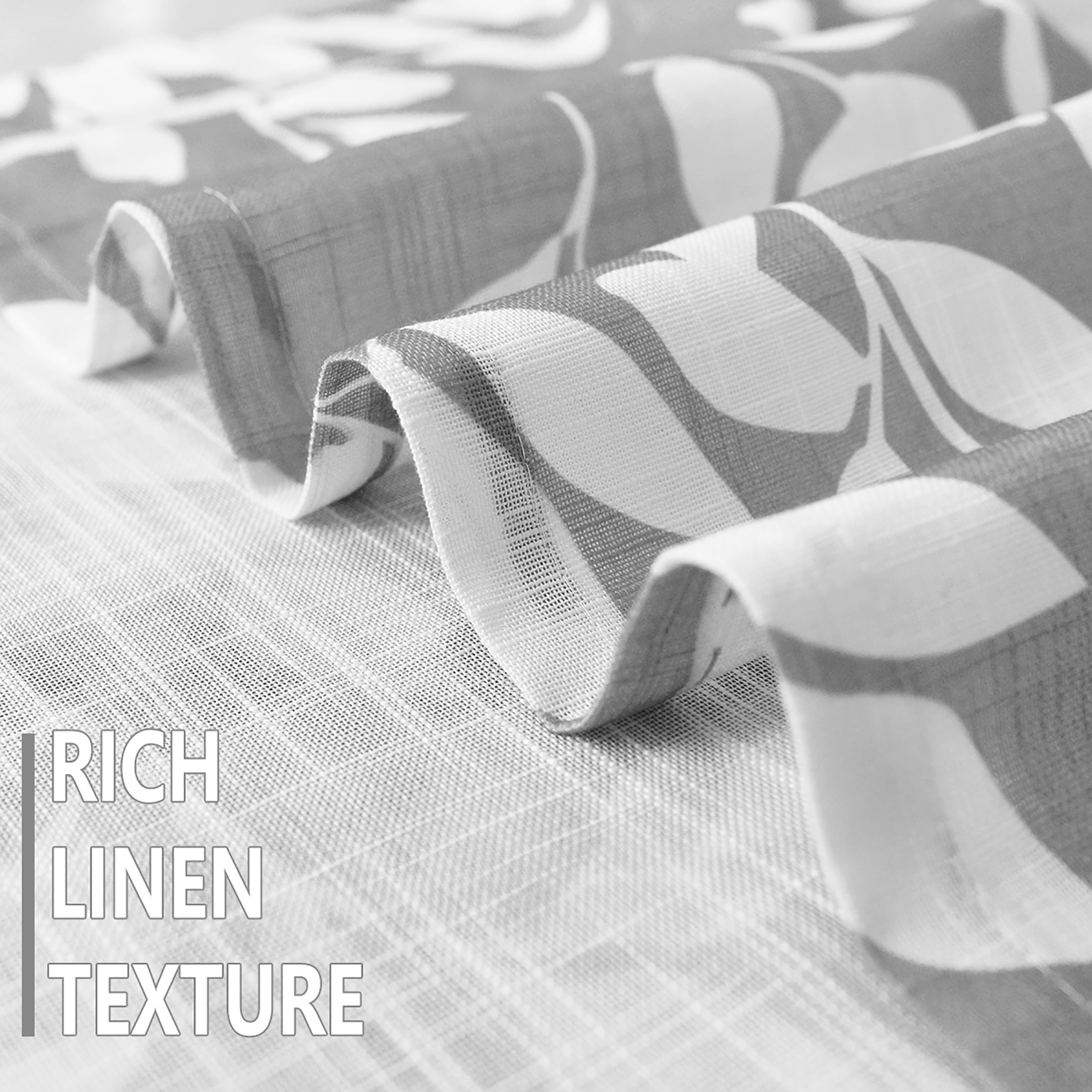 Exultantex Semi Sheer Panels Leaf Curtains for Window,95" Length Linen Textured Living Room Bedroom Drapes, Grommet Top, 1 Pair,Grey