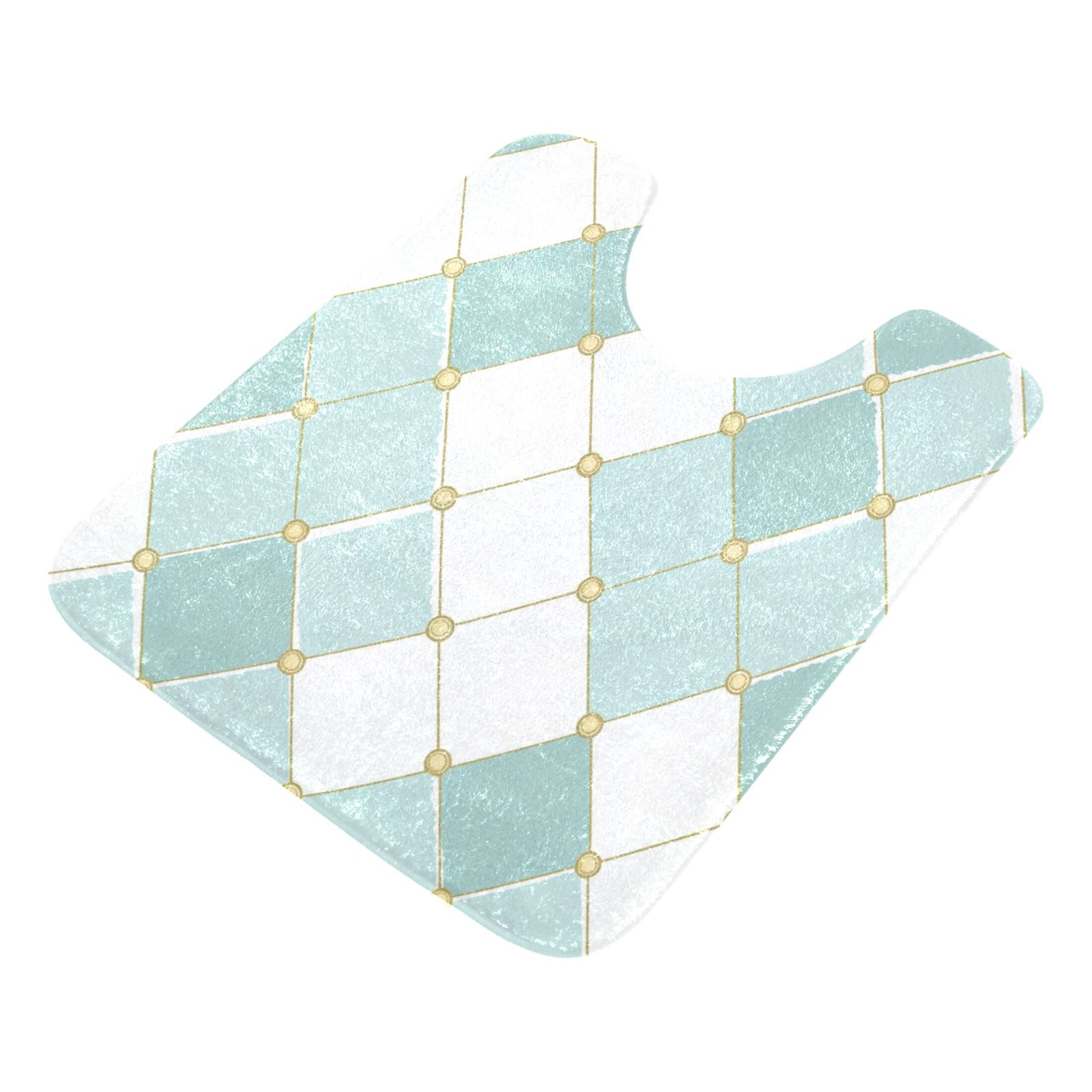 2 Piece Soft Bathroom Rug Set Pastel Teal Diamond Plaid Bath Mat and U-Shaped Toilet Contour Rug (16"x24"+20"x24")
