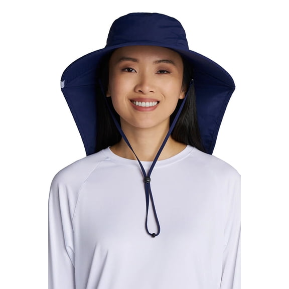 Coolibar Unisex Wide Brim Sun Hat - UPF 50 Sun Protection - SafeShade Hat in Navy