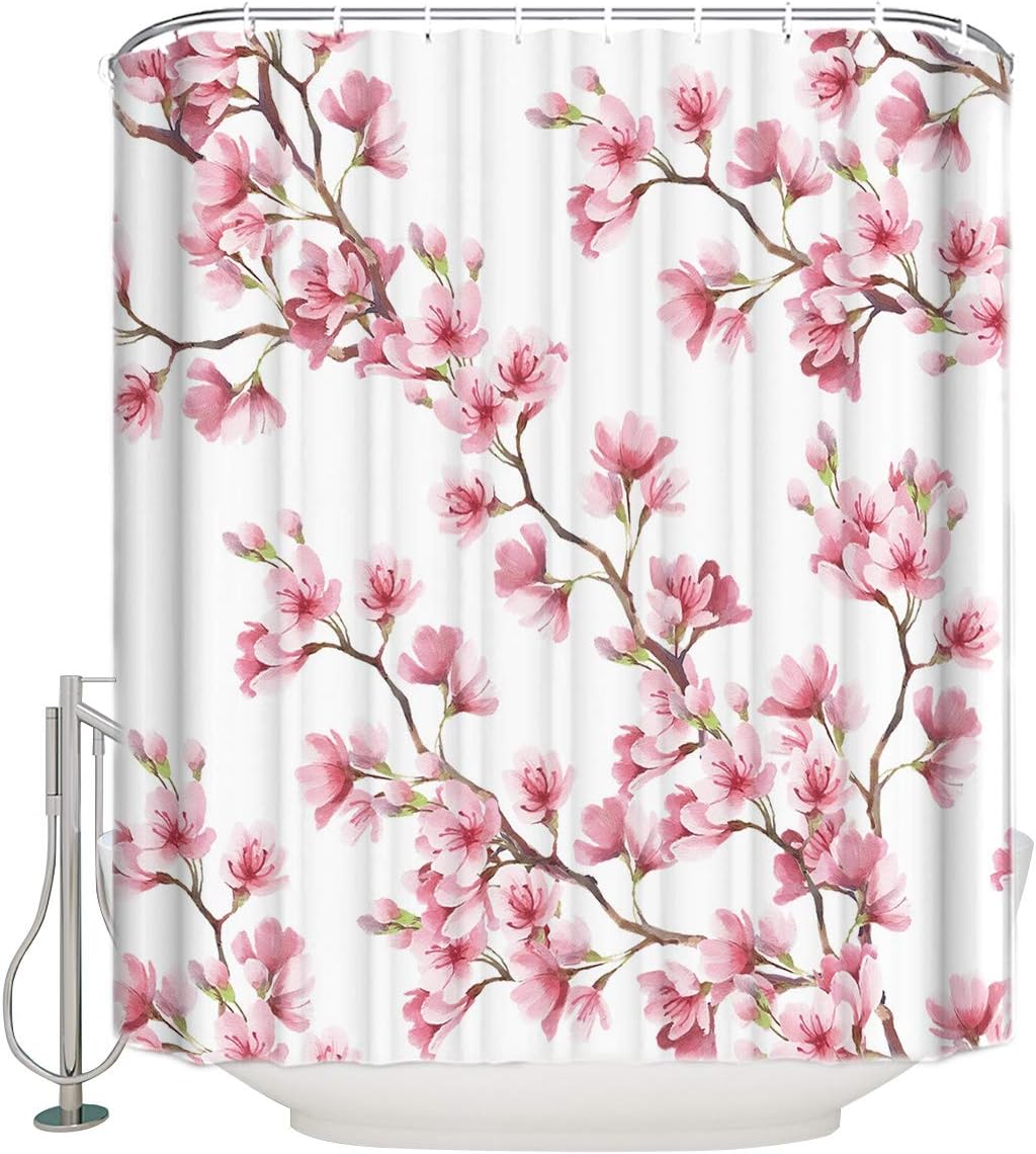 JOOCAR Shower Curtain, Pink Plum Blossom Shower Curtain, Shower Curtain