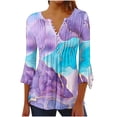 thumbnail image 1 of Pompotops Tunique Décontractée à Manches 3/4 Imprimée Florale Col en V pour Femmes Chemises Basiques d'Été Blouse Plissée Liquidation, 1 of 5