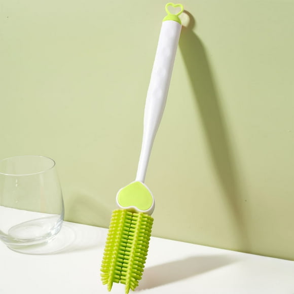 Cepillo de taza para biberones y vasos | Plástico rosa o verde | Mango largo de 11,4 pulgadas | Cerdas esponja | Quitamanchas de té | Herramienta ergonómica de limpieza doméstica