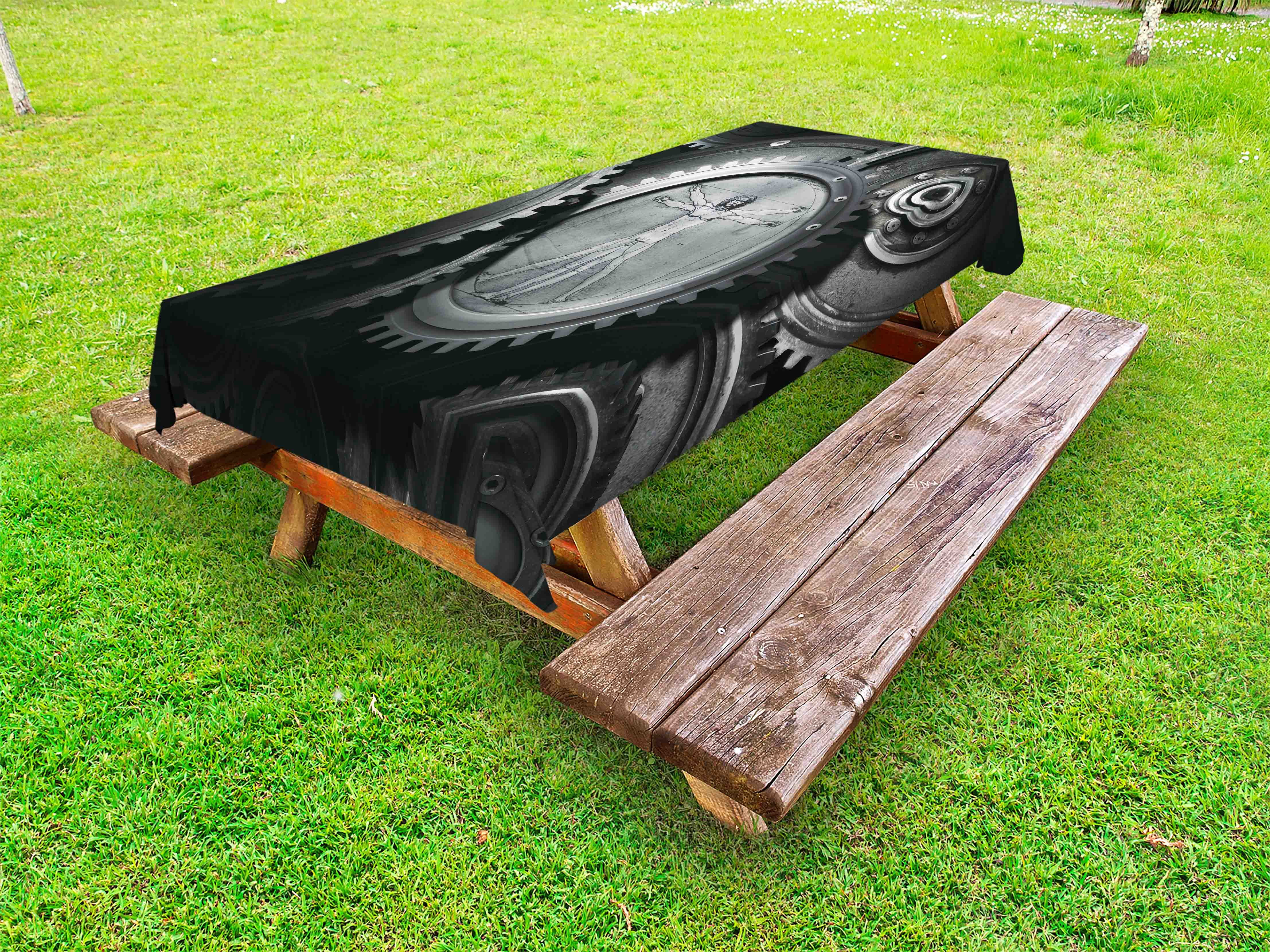 System Tablecloth Industrial Outdoor Tablecloth, Wheels of System with Medieval Old Human ...