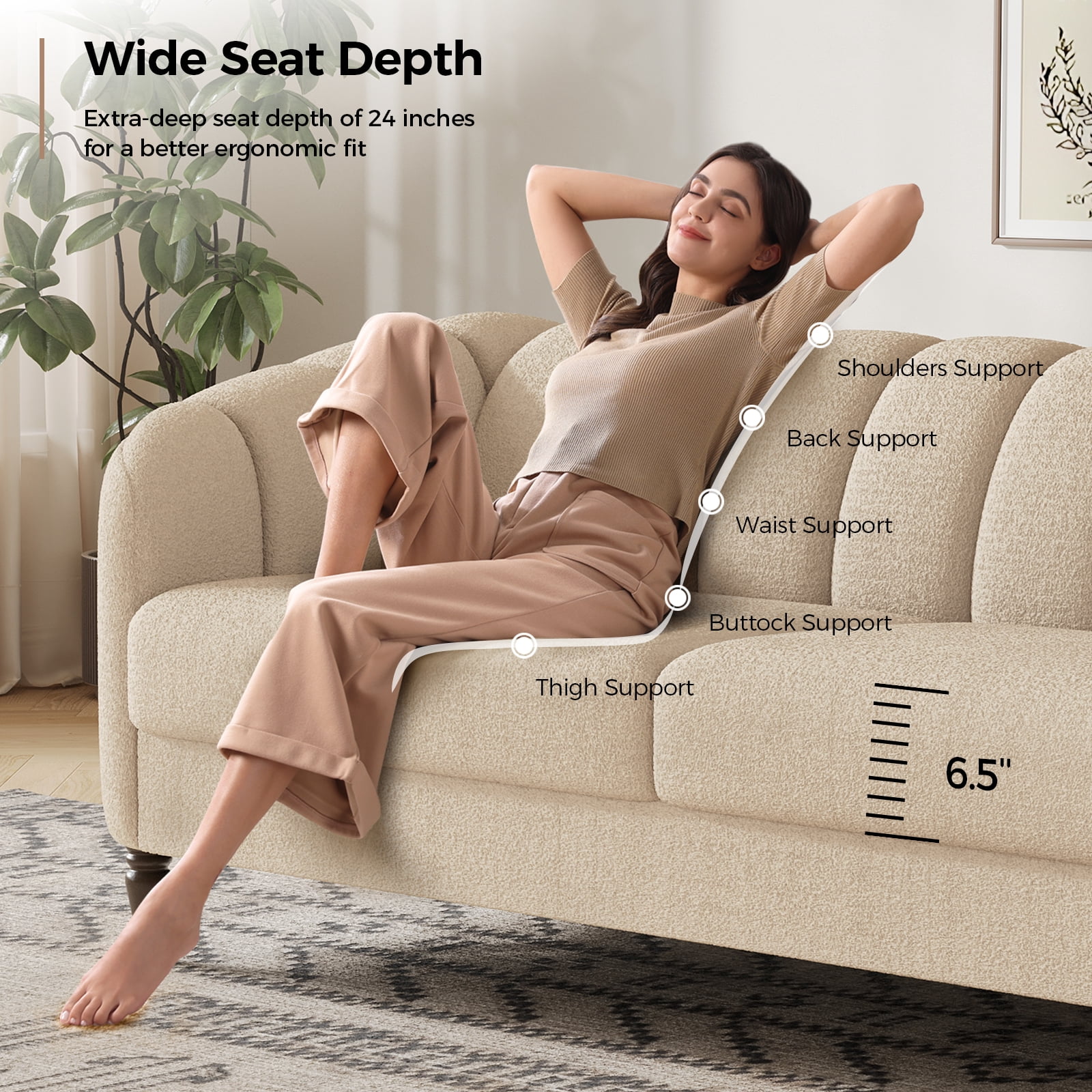 COPIAE 82 Inch Loveseat Sofa,Modern Couch and Sofa,Curved Petal Design Furniture,Sturdy and Easy Installation,Small Sofa for Living Room Bedroom Office and Apartment,Terry Fleece Fabric Apricot