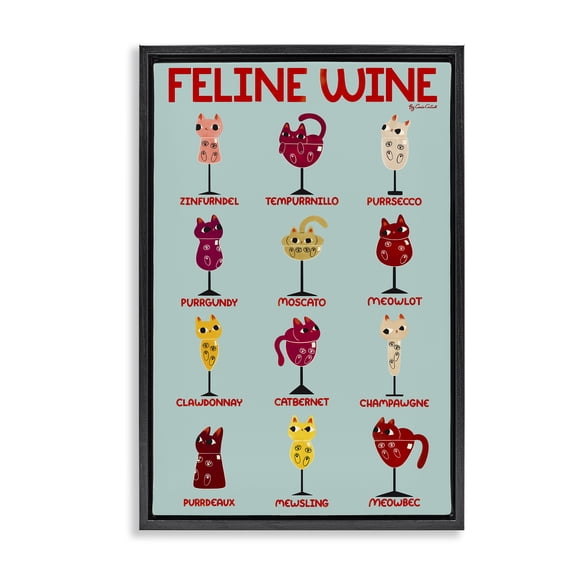 Stupell Industries Clever Feline Wine Drinks Animals Painting Black Floater Framed Canvas Art Print Wall Art, 17 x 25
