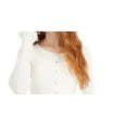 thumbnail image 2 of ULTRA FLIRT Womens Ivory Fitted Pointelle-knit, Ruffle Cuffs Long Sleeve Jewel Neck Sweater Juniors S, 2 of 3