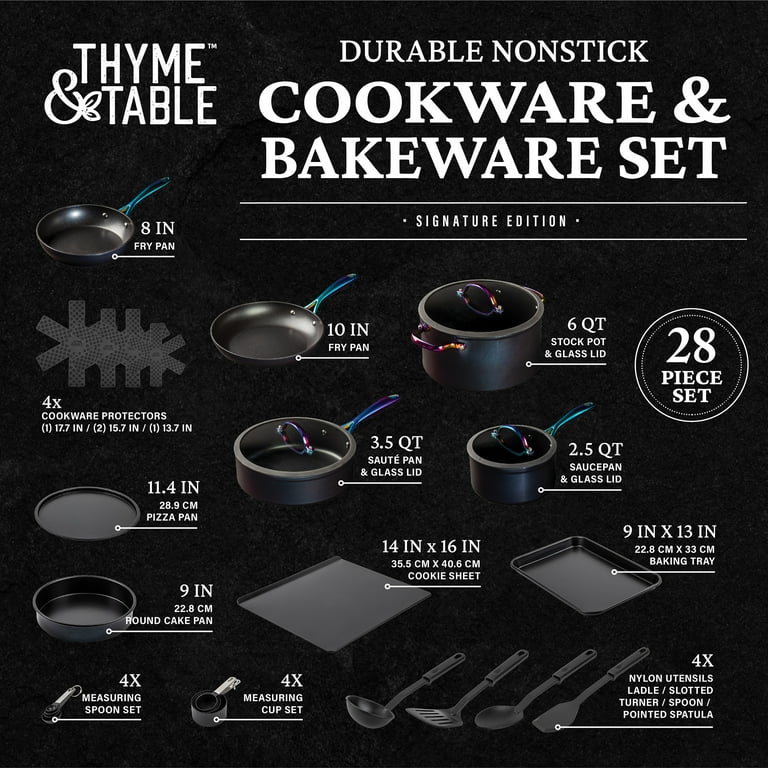 Thyme & Table, Kitchen, Thyme Table 8 Piece Nonstick Black Rainbow Cookware  Set